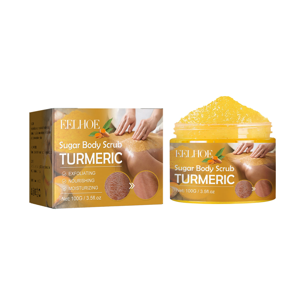 Turmeric Sugar Body Scrub, Fade Acne Mark Moisturizing Refreshing Smooth Tender Skin Cleansing Body Exfoliating Scrub