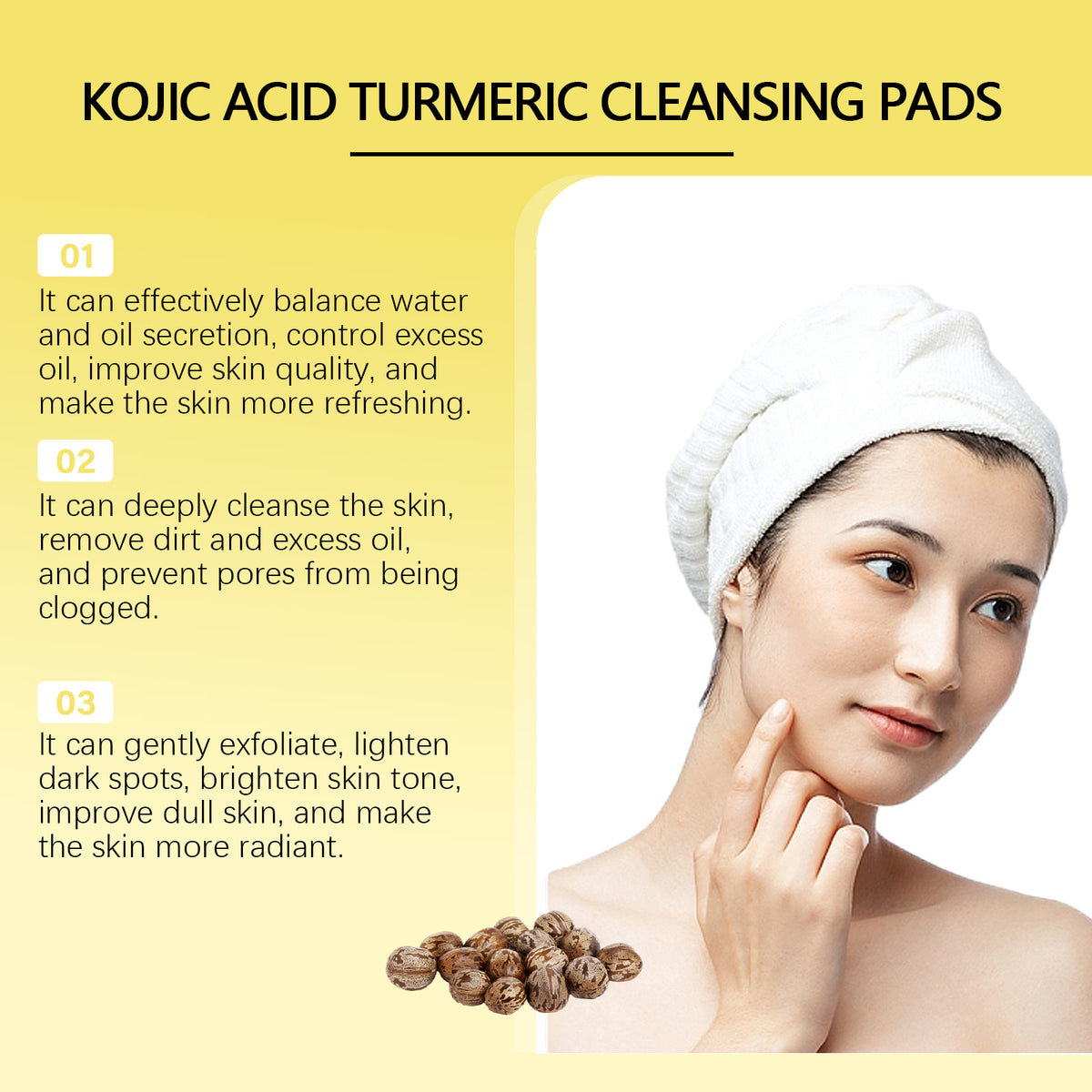 Jaysuing Kojic Acid And Turmeric Balanced Water-Oil Cleansing Pad, Gently Cleanses The Skin's Keratin Layer, Softly Purifies And Soothes The Skin Cleansing Pad