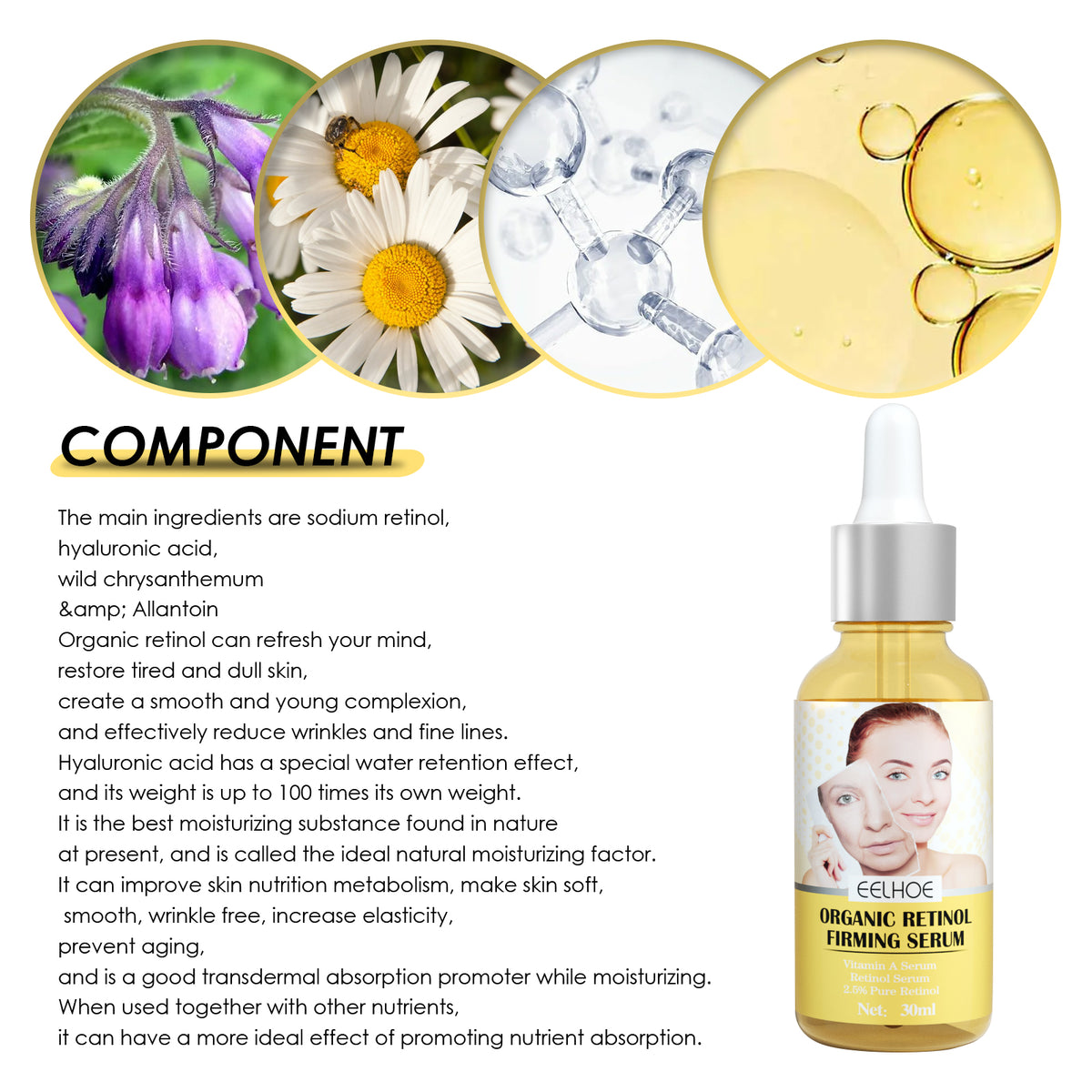 Retinol Firming Serum, Face Lift Firming Skin Hydrating Reduce Fine Lines Essence
