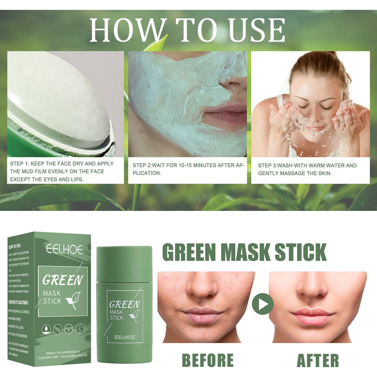Green Tea Mask Stick for Deep Cleansing & Hydration